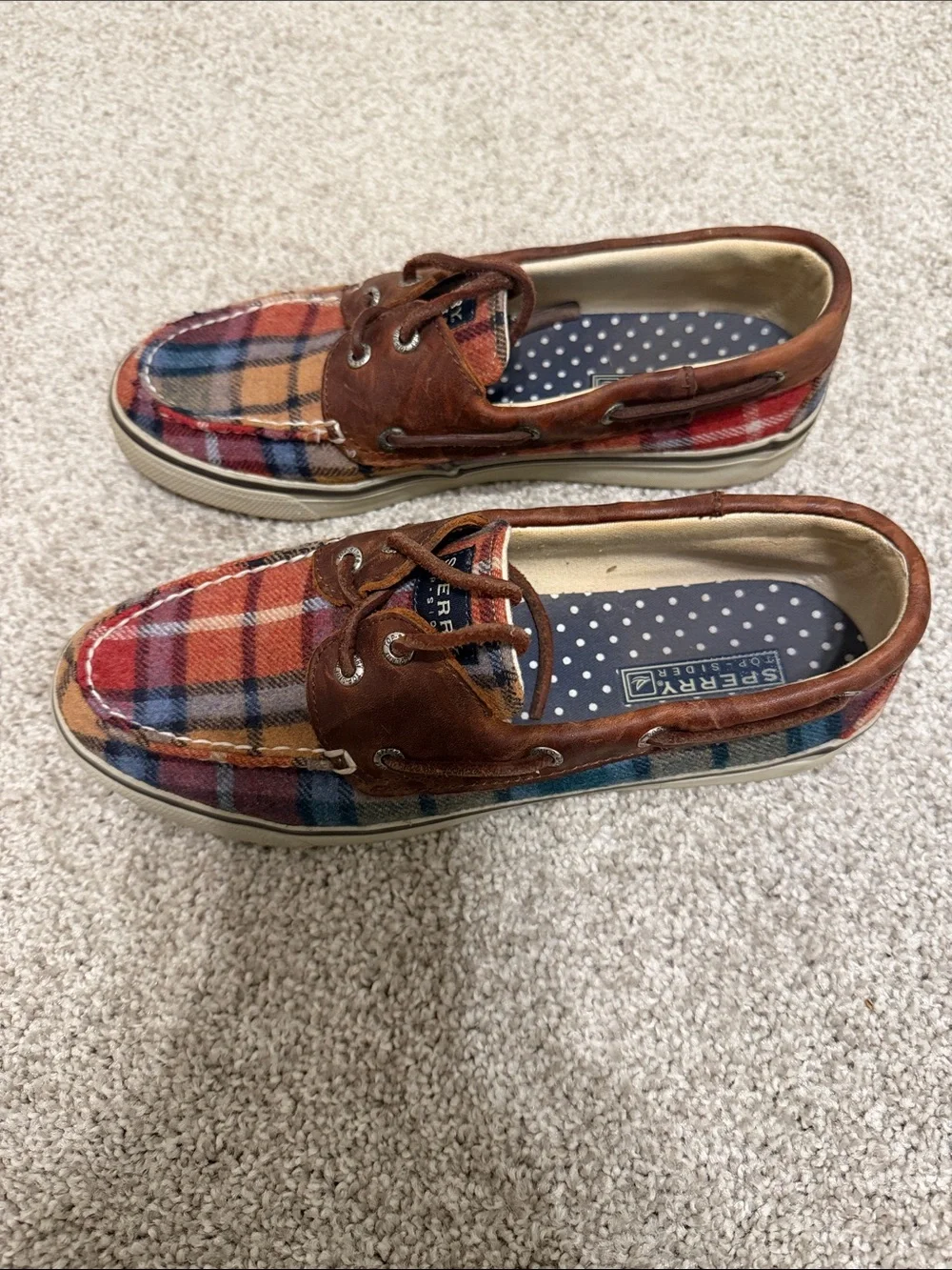 Sperry Brown Suede & Multicolor Plaid Boat Shoes